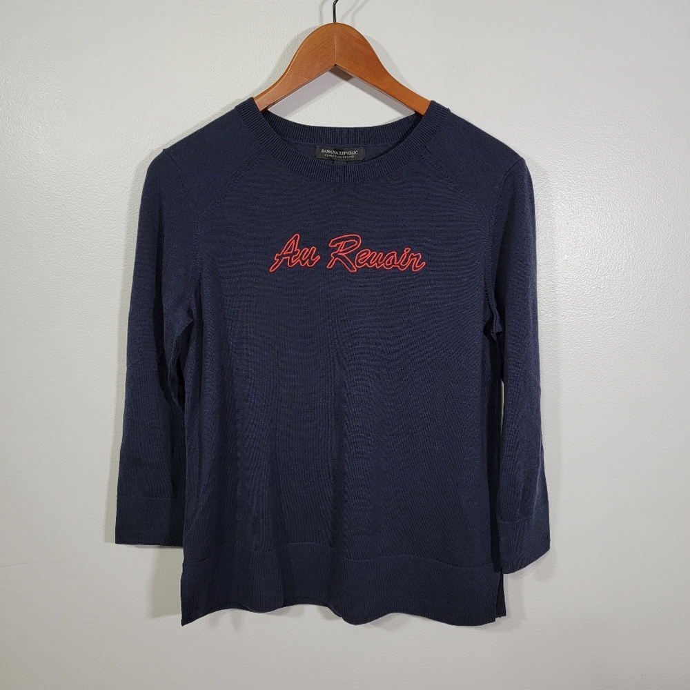Banana Republic Merino Wool Au Revoir Navy and Orange Sweater Size Medium